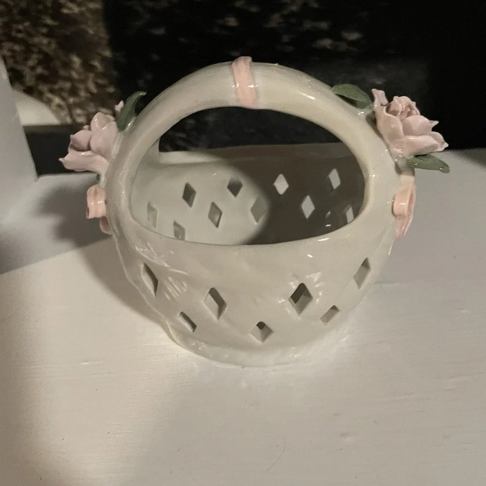 Porcelain Hand Painted Flower‎ Basket Vintage